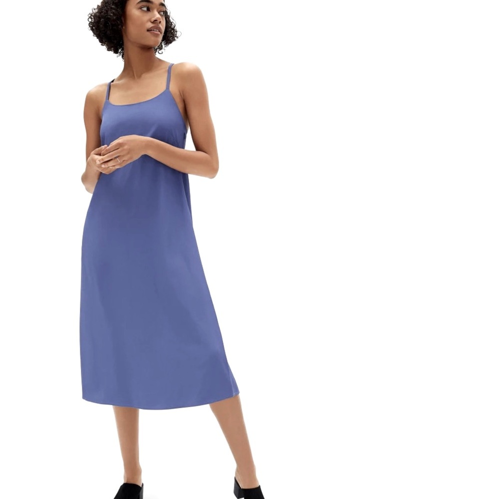 Nordstrom LEITH Blue Midi Slinky Rayon Slip Dress Sz S